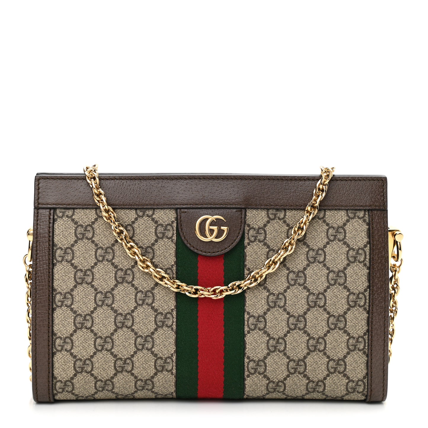 GG Supreme Monogram Web Small Ophidia Chain Shoulder Bag Brown