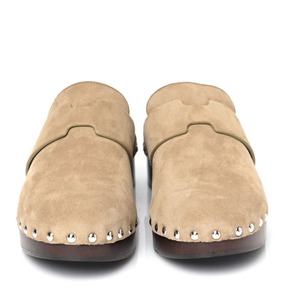 Hermes Suede Goatskin Calya Mules 37 Beige Gobi 2 of 7