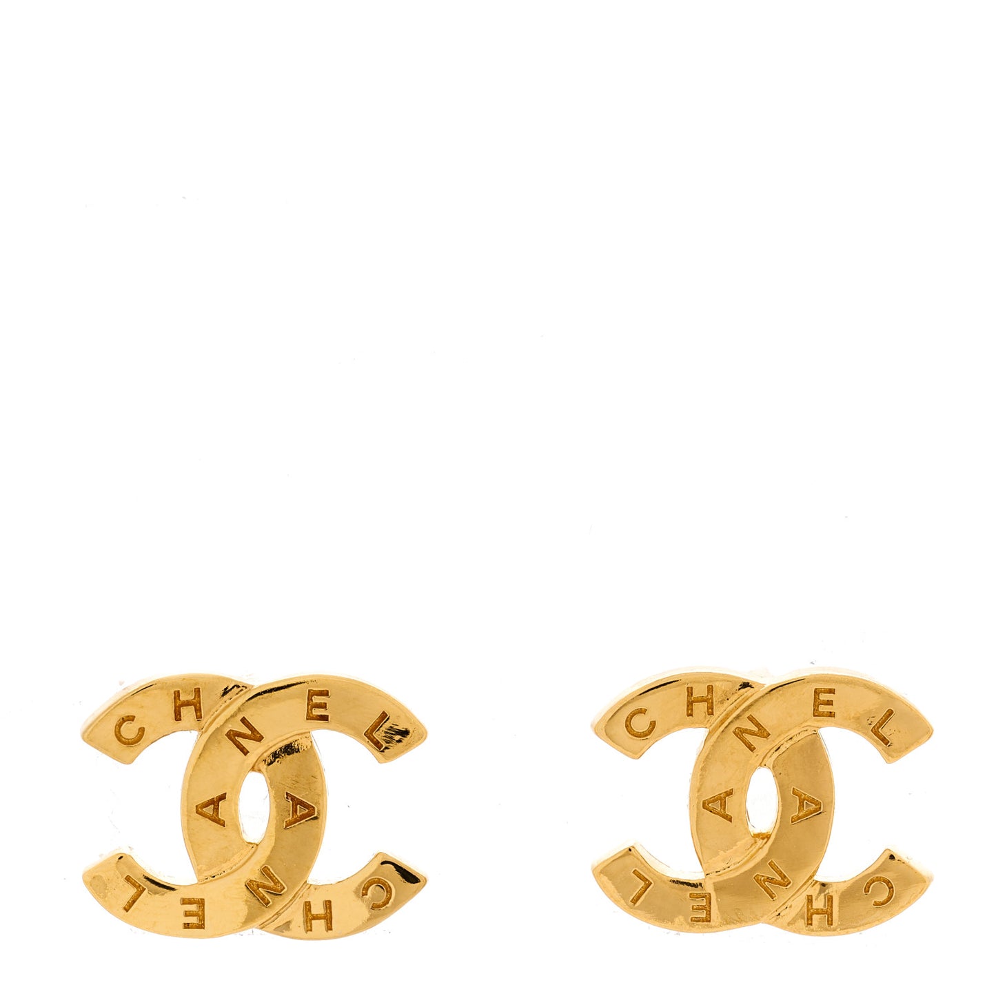 Metal CC Paris Button Stud Earrings Gold