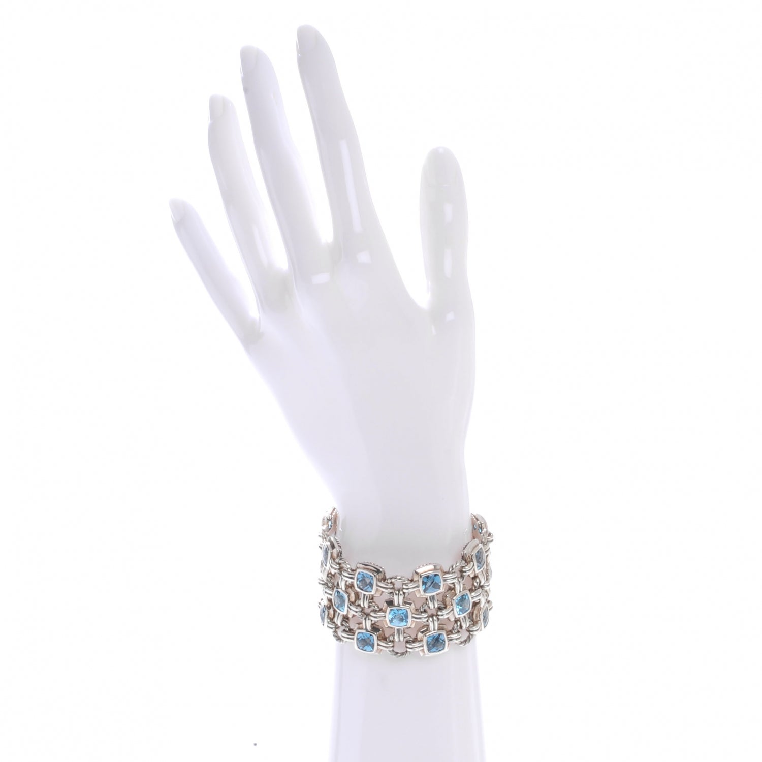David Yurman Sterling Silver Blue Topaz Renaissance 3 Row Bracelet 2 of 6