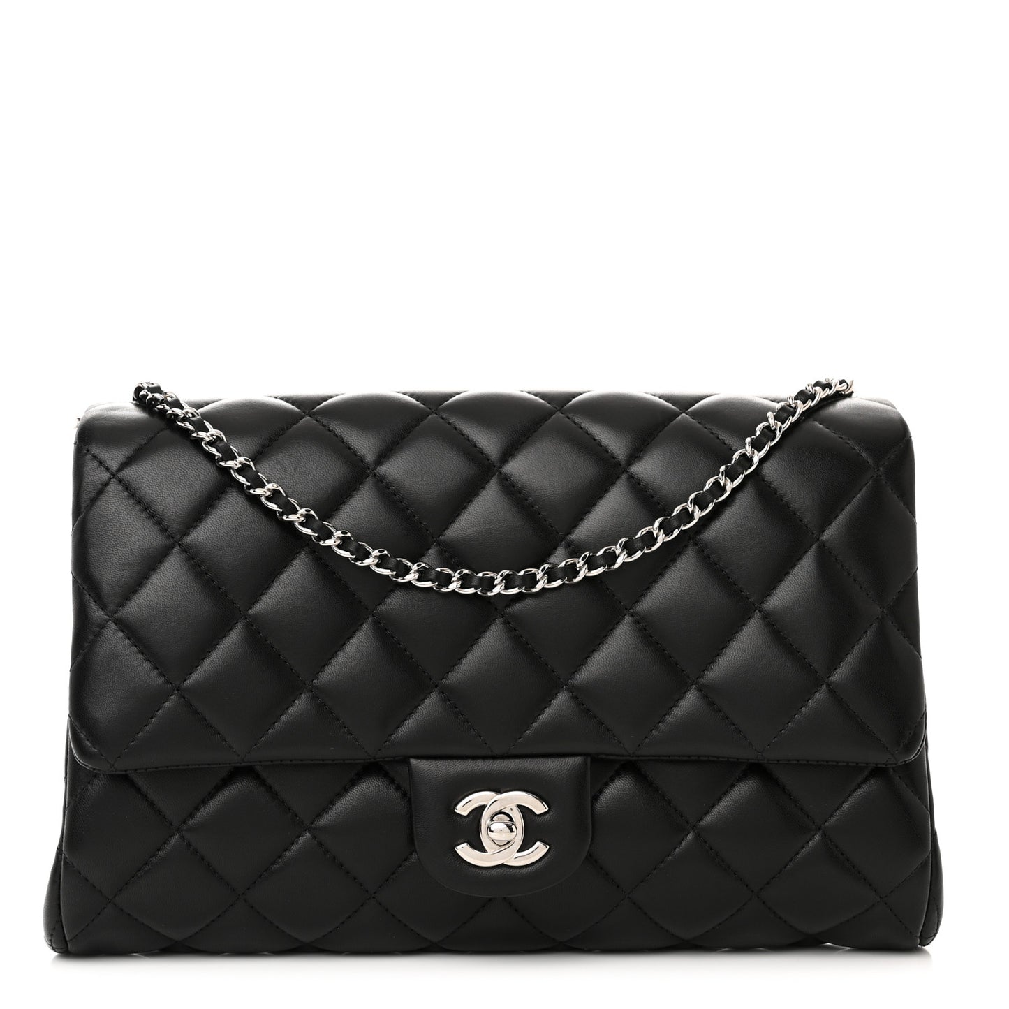 Lambskin Quilted Clutch With Chain Flap Black