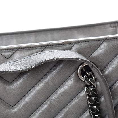 Saint Laurent Sheepskin Matelasse Chevron Large Monogram Shopping Bag Light Coal 17 of 21