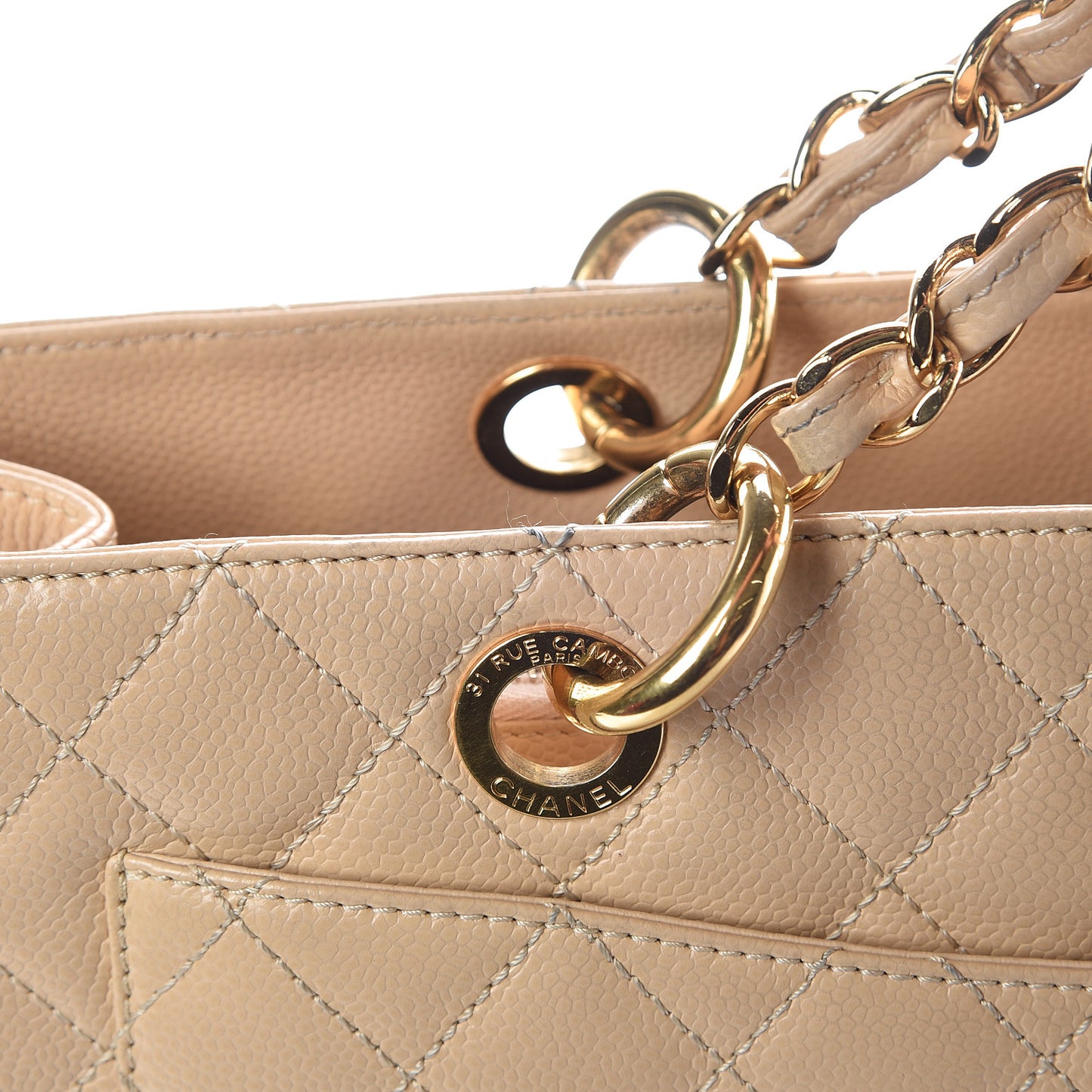 Caviar Quilted Grand Shopping Tote GST Beige Clair