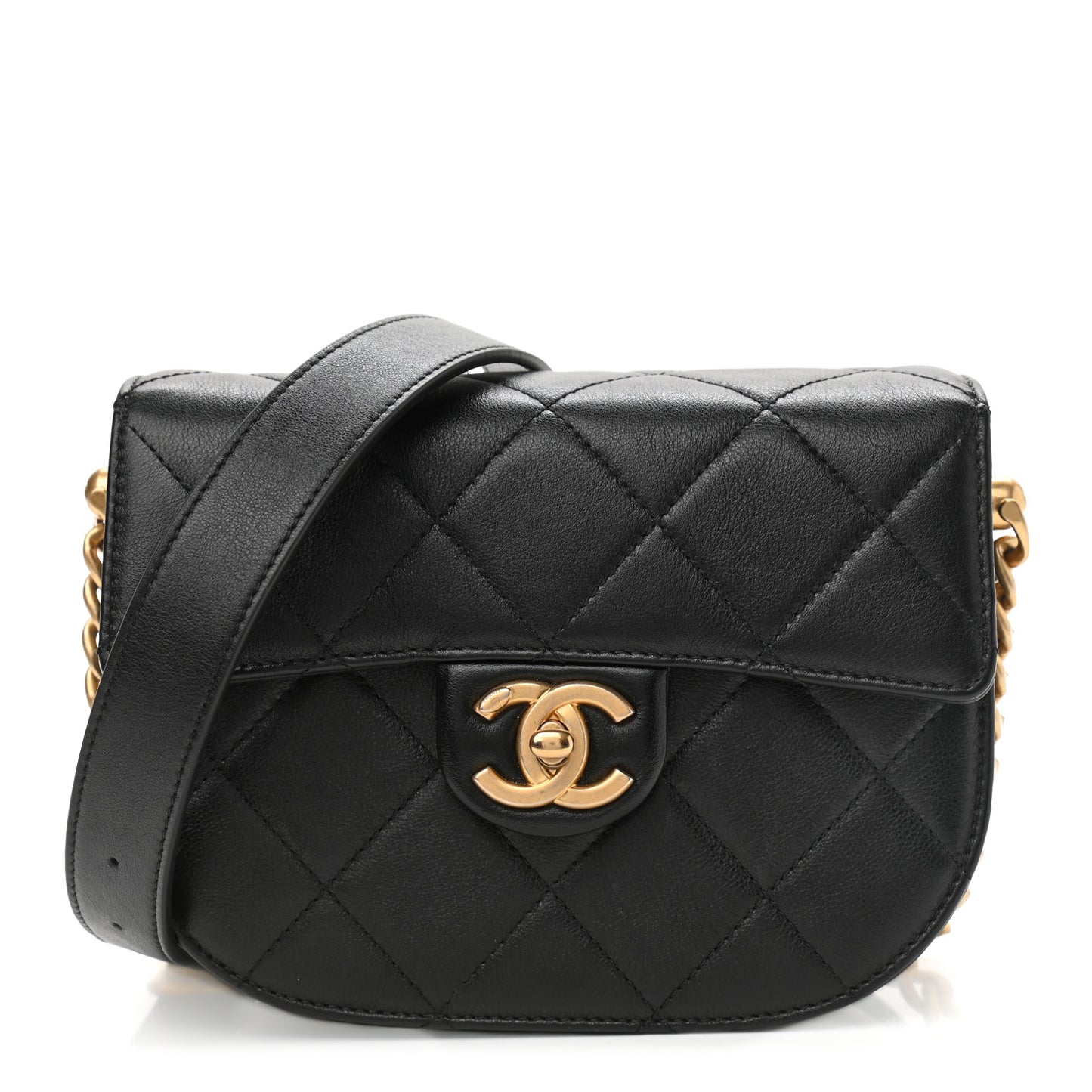 Calfskin Quilted Moon Messenger Black