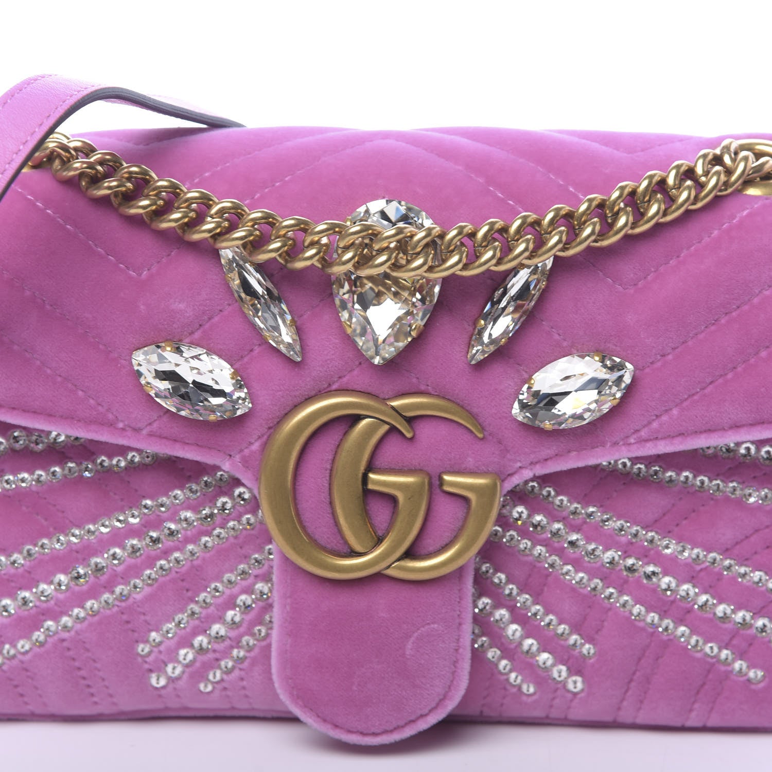 Gucci Velvet Matelasse Marquise Crystals Embroidered Small GG Marmont Shoulder Bag Malva 10 of 10