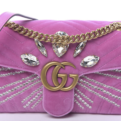 Gucci Velvet Matelasse Marquise Crystals Embroidered Small GG Marmont Shoulder Bag Malva 10 of 10