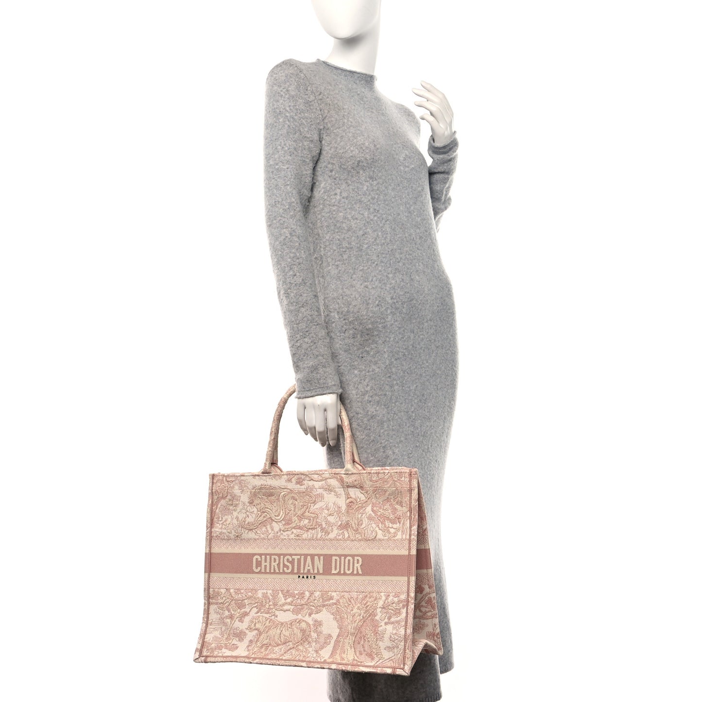 Canvas Toile De Jouy Embroidered Large Book Tote Pink
