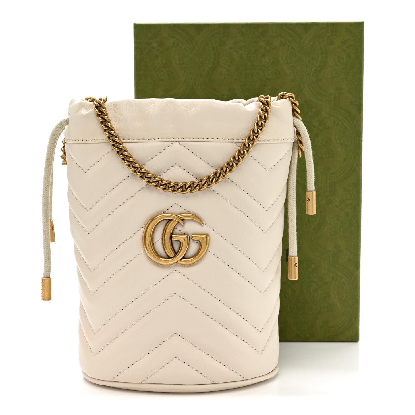 Calfskin Matelasse Mini GG Marmont 2.0 Bucket Bag White