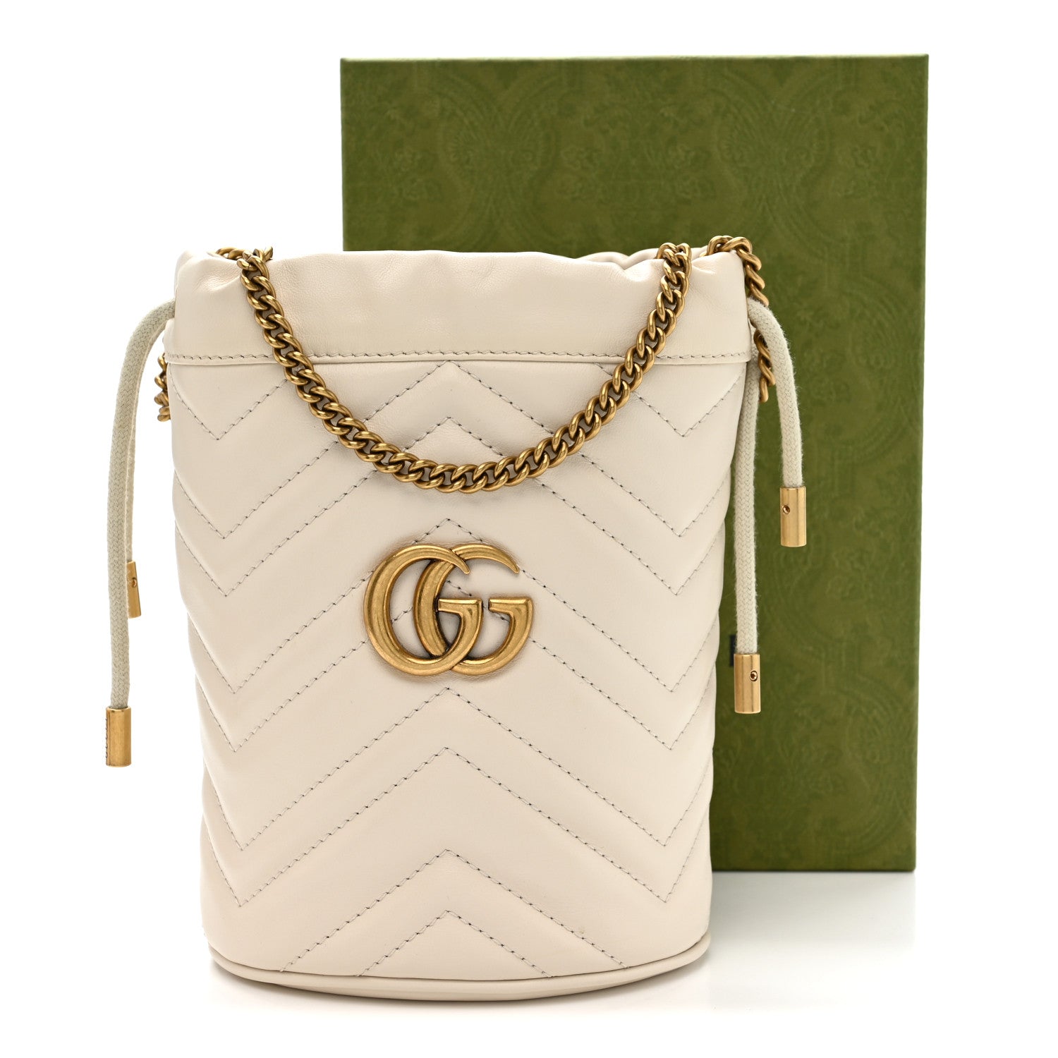Gucci Calfskin Matelasse Mini GG Marmont 2.0 Bucket Bag White 11 of 11