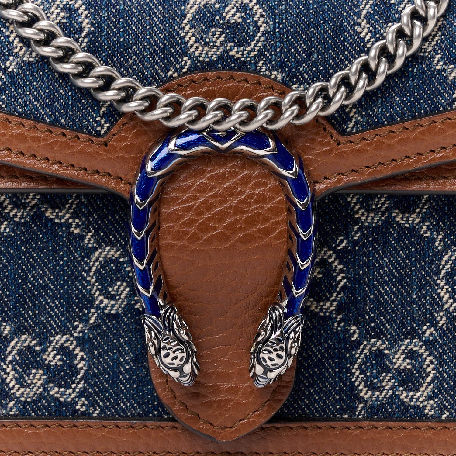 Gucci New Denim GG Monogram Dollar Calfskin Enamel Super Mini Dionysus Shoulder Bag Blue Tea Cuir Epilog Electric Blue 8 of 10