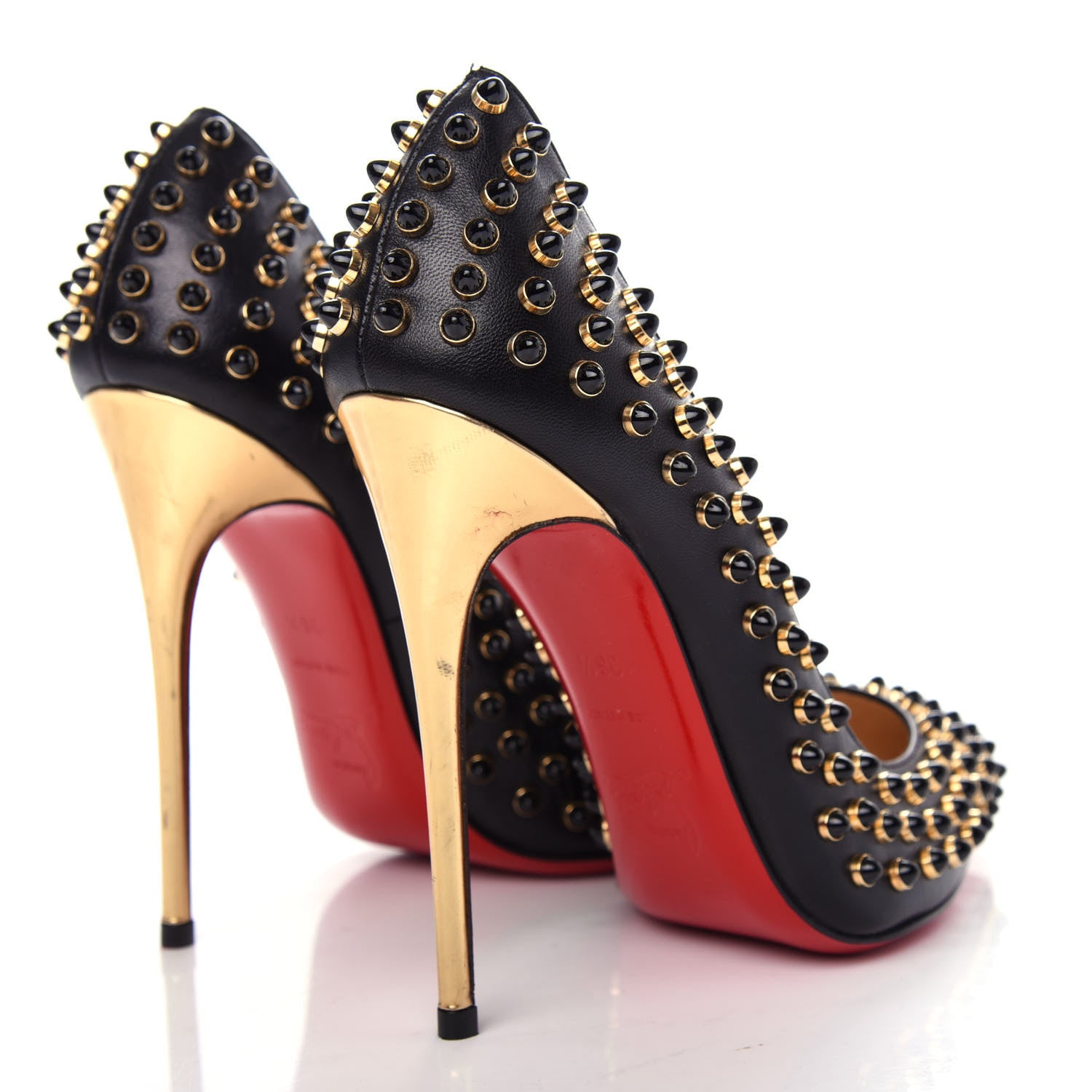 Christian Louboutin Kid Specchio Follies Cabo 120 Pumps 36.5 Black Gold 4 of 9