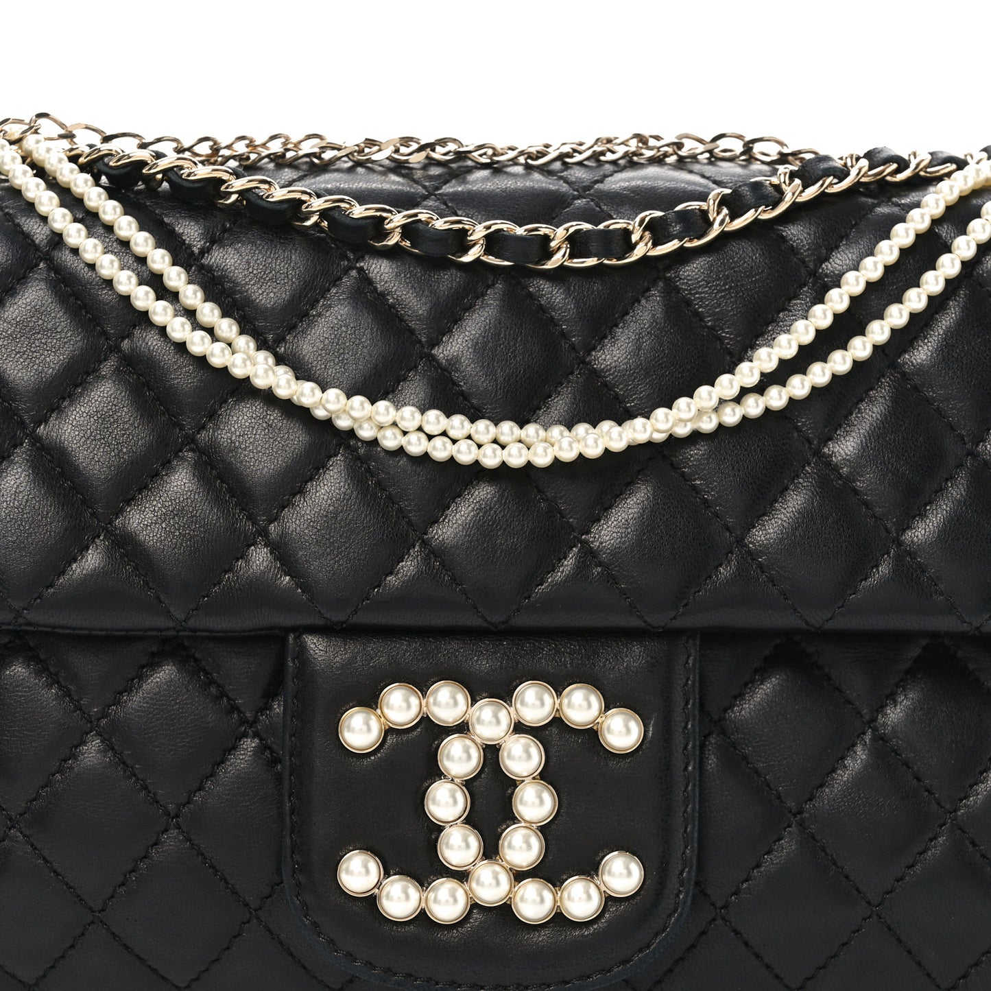 Lambskin Quilted Medium Westminster Pearl Flap Black