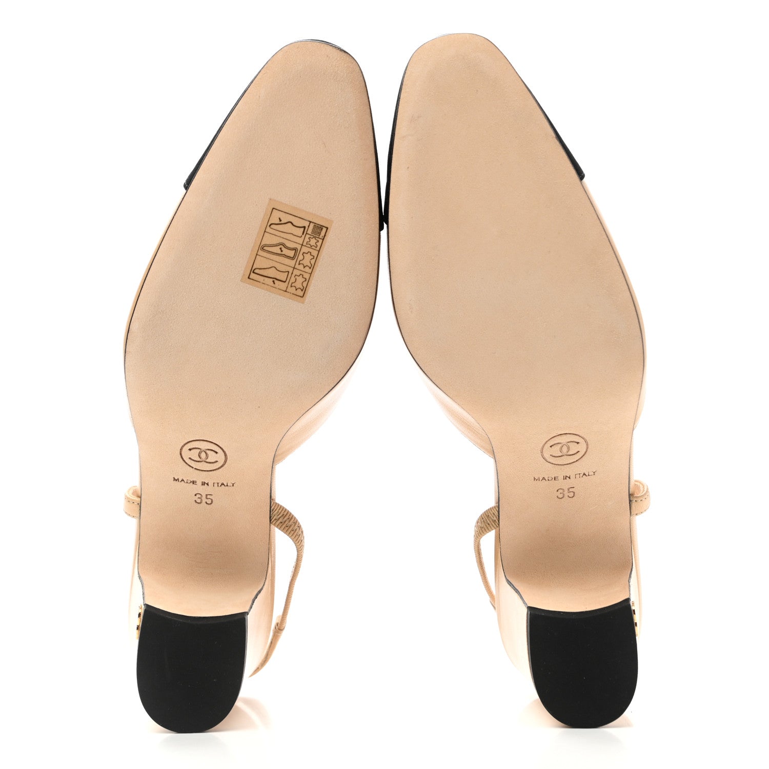 Chanel Goatskin Grosgrain Cap Toe CC Slingback Pumps 35 Beige Black 5 of 9