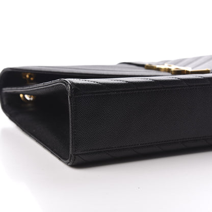 Saint Laurent Grain De Poudre Matelasse Chevron Large Monogram Satchel Black 6 of 8