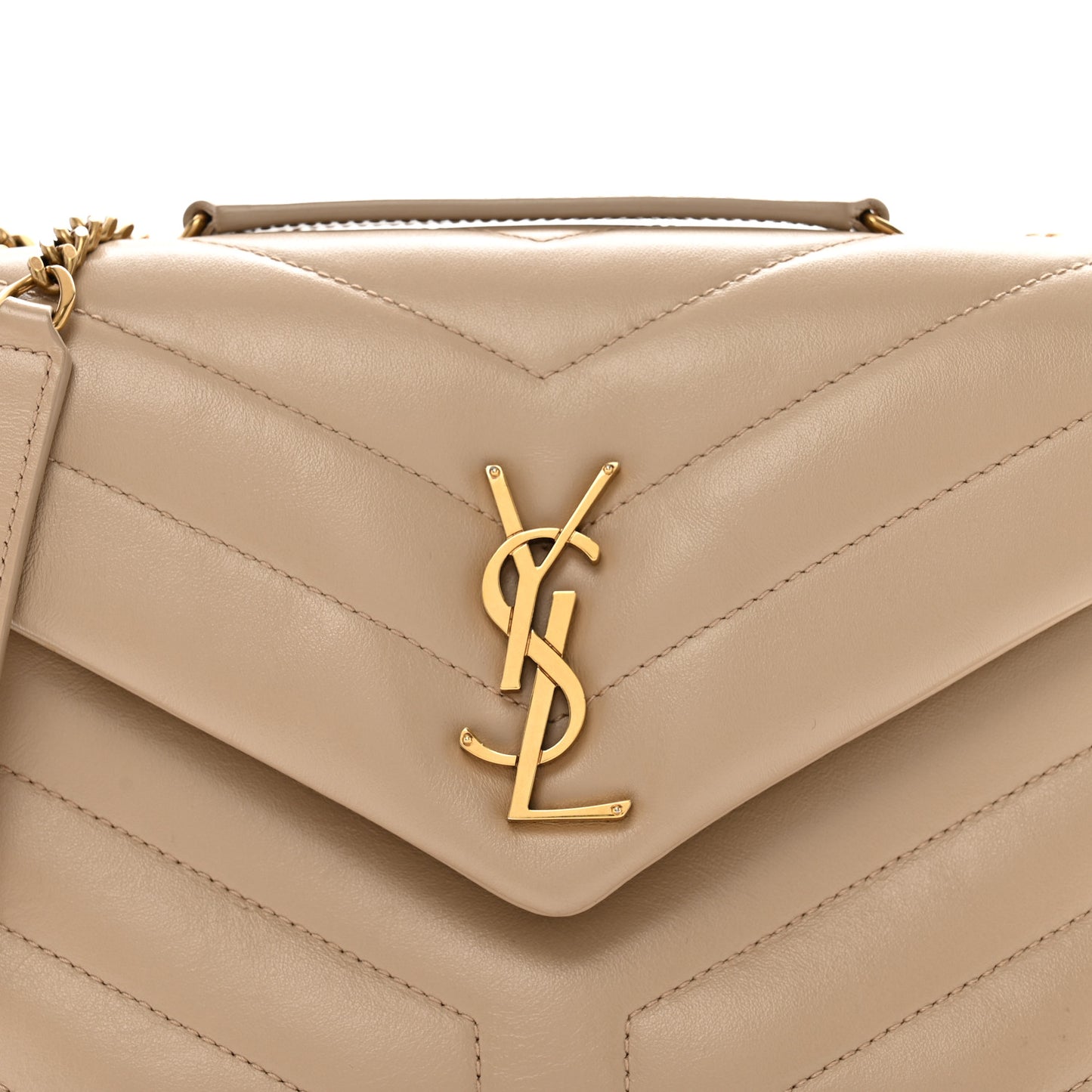 Calfskin Y Quilted Monogram Small Loulou Chain Satchel Dark Beige