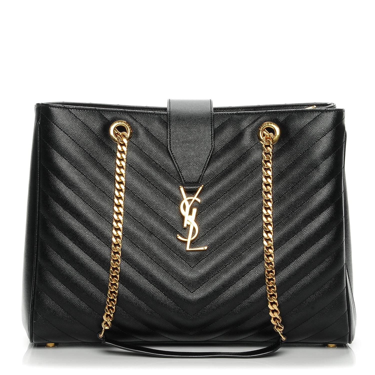 Saint Laurent Grain De Poudre Matelasse Chevron Monogram Shopping Bag Black 1 of 8