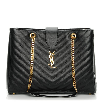 Saint Laurent Grain De Poudre Matelasse Chevron Monogram Shopping Bag Black 1 of 8