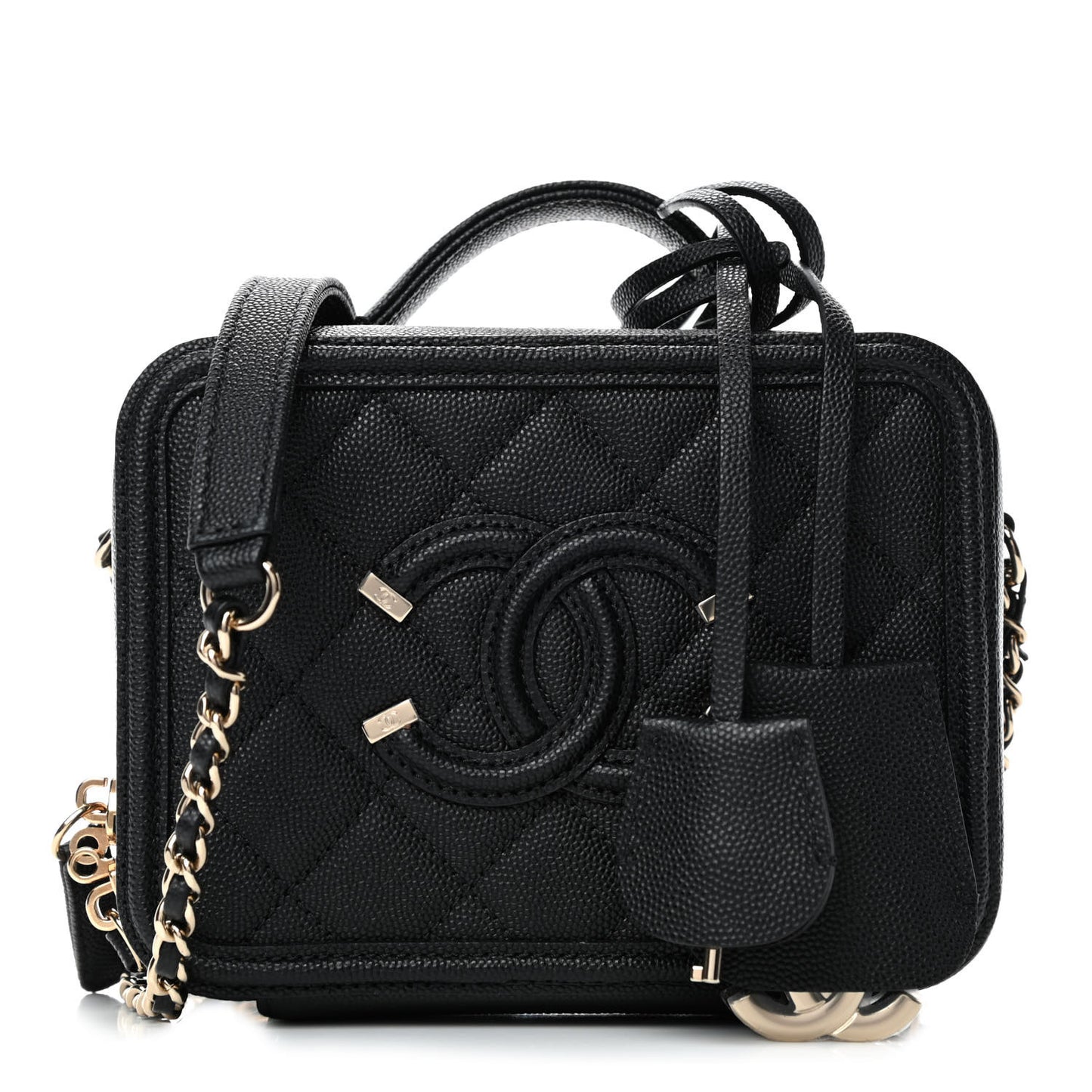 Caviar Quilted Small CC Filigree Vanity Case Black