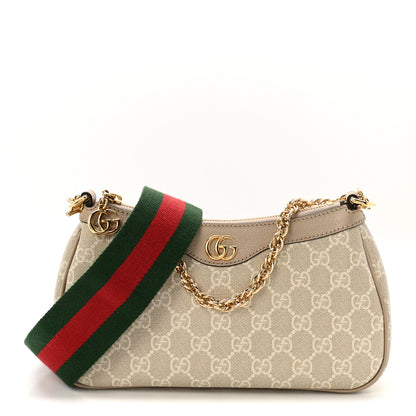 Gucci GG Supreme Monogram Textured Dollar Calfskin Web Small Ophidia GG Handbag Beige Mystic White Oatmeal 1 of 10