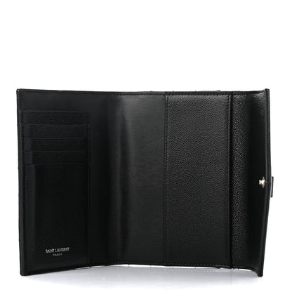Saint Laurent Grain De Poudre Matelasse Chevron Small Monogram Passport Case Black 5 of 7