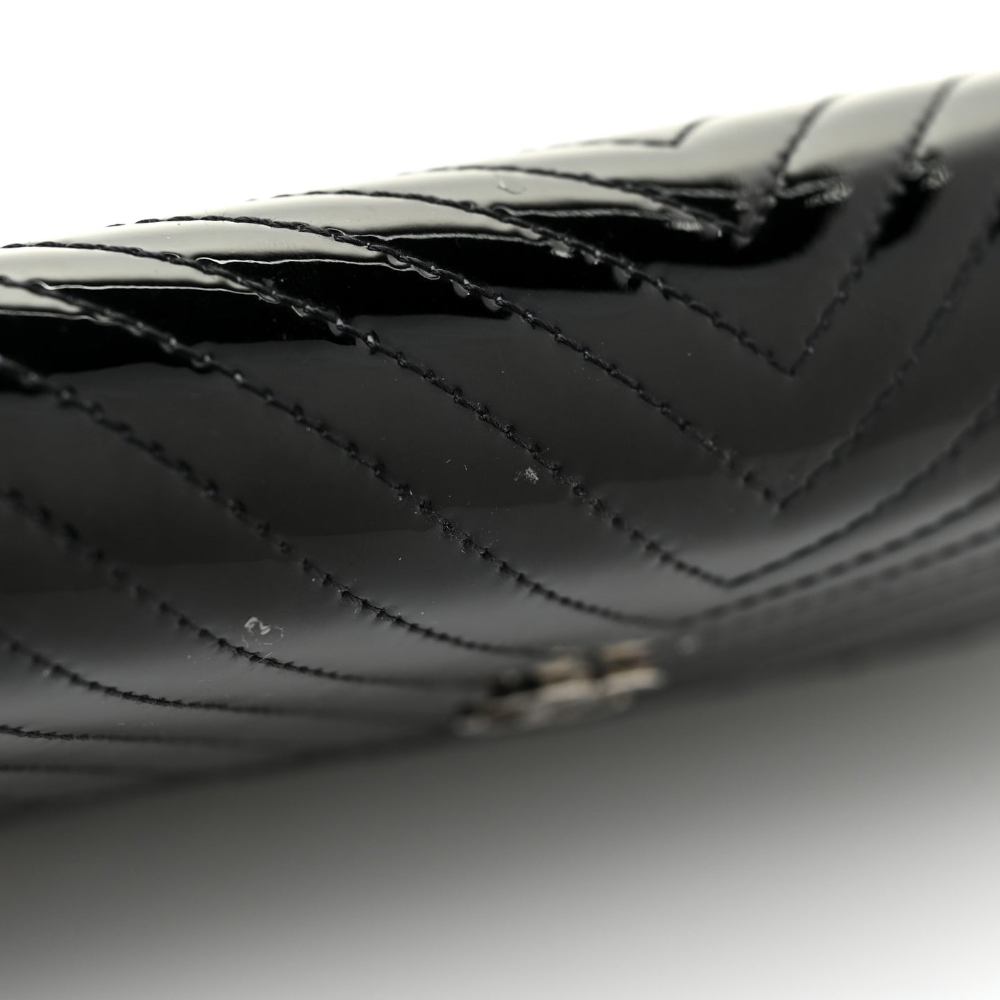Patent Chevron Quilted Large Gusset Flap Wallet Black
