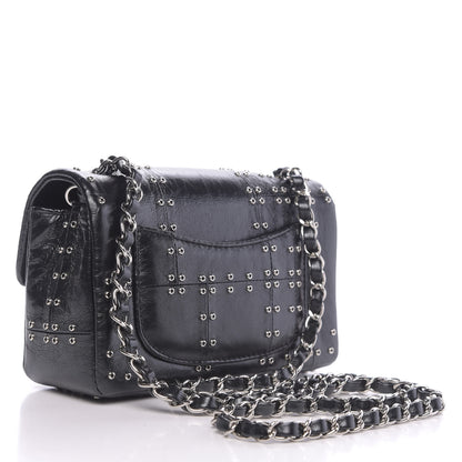 Chanel Glazed Calfskin Grommet Embellished Mini Airline Rectangular Flap Black 3 of 9