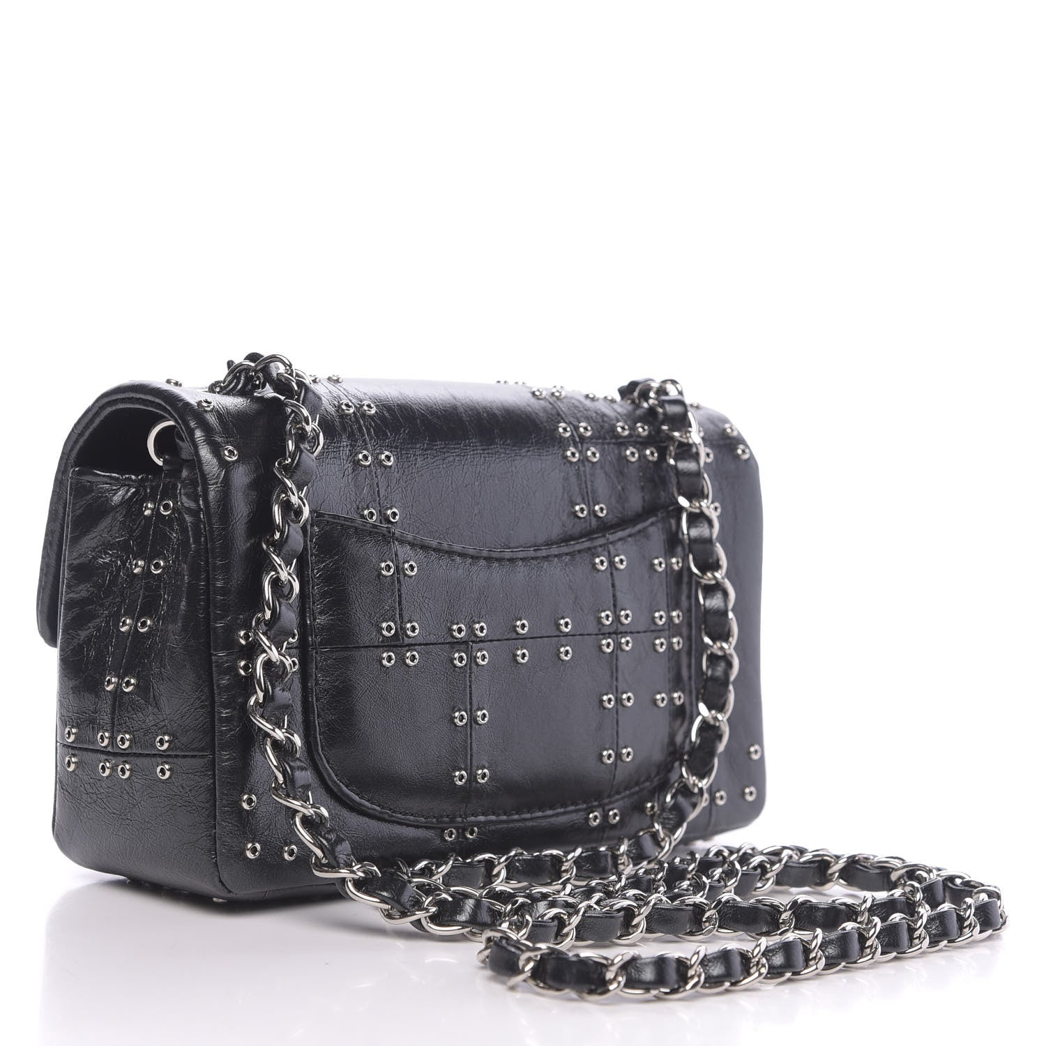 Chanel Glazed Calfskin Grommet Embellished Mini Airline Rectangular Flap Black 3 of 9