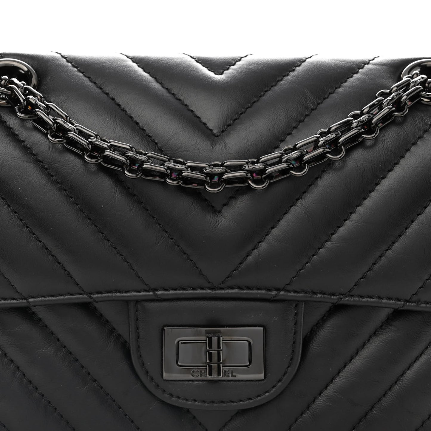 Aged Calfskin Chevron Quilted 2.55 Reissue Mini Flap So Black