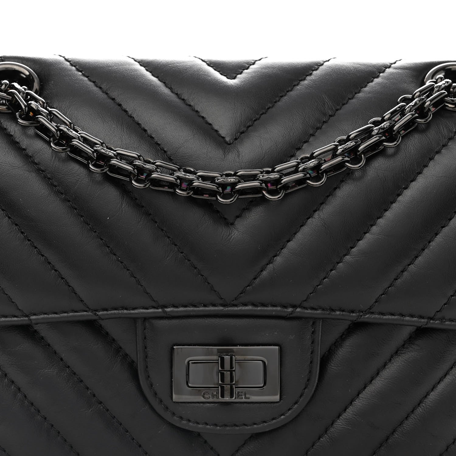Chanel Aged Calfskin Chevron Quilted 2.55 Reissue Mini Flap So Black 8 of 13