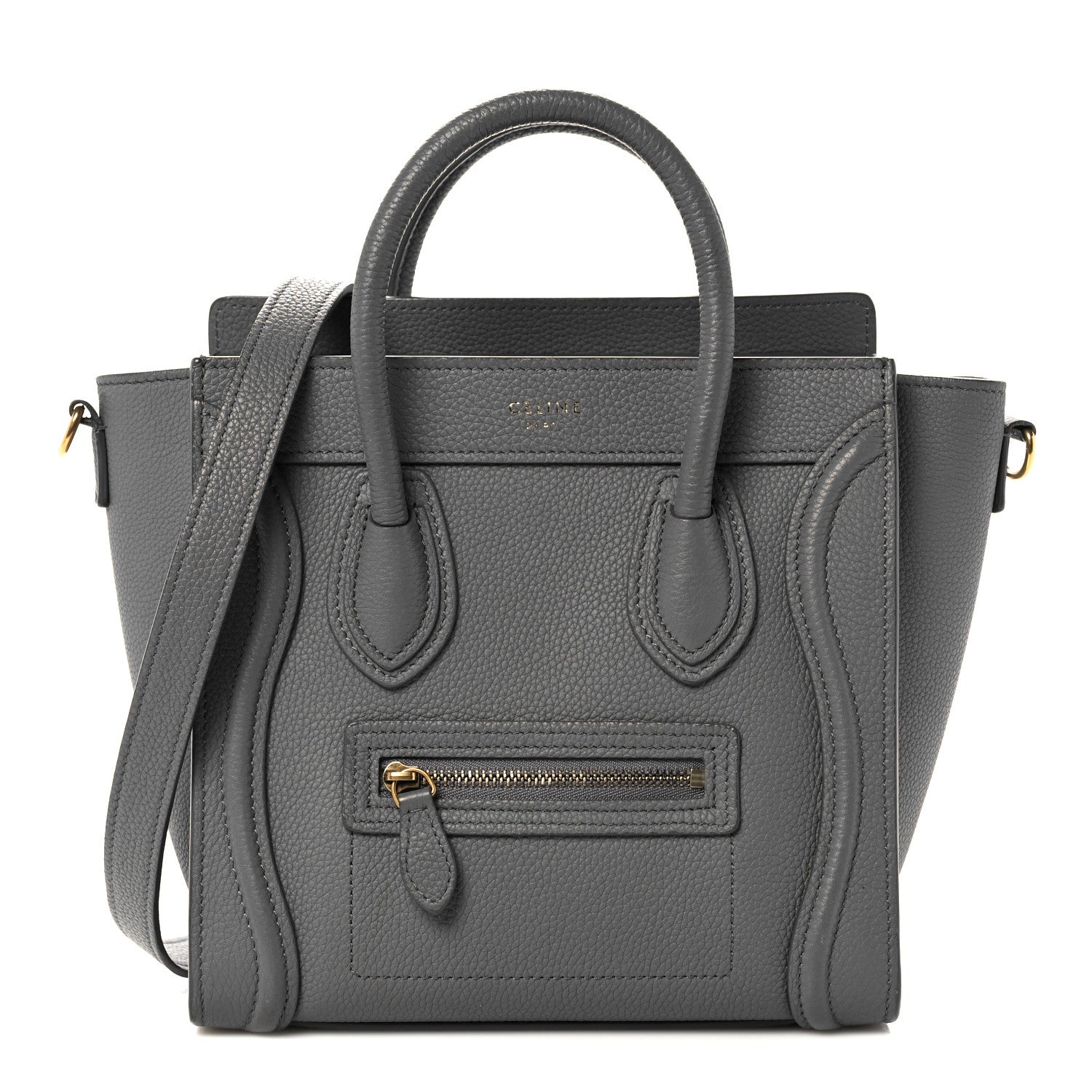 Celine Drummed Calfskin Nano Luggage Kohl 1 of 13