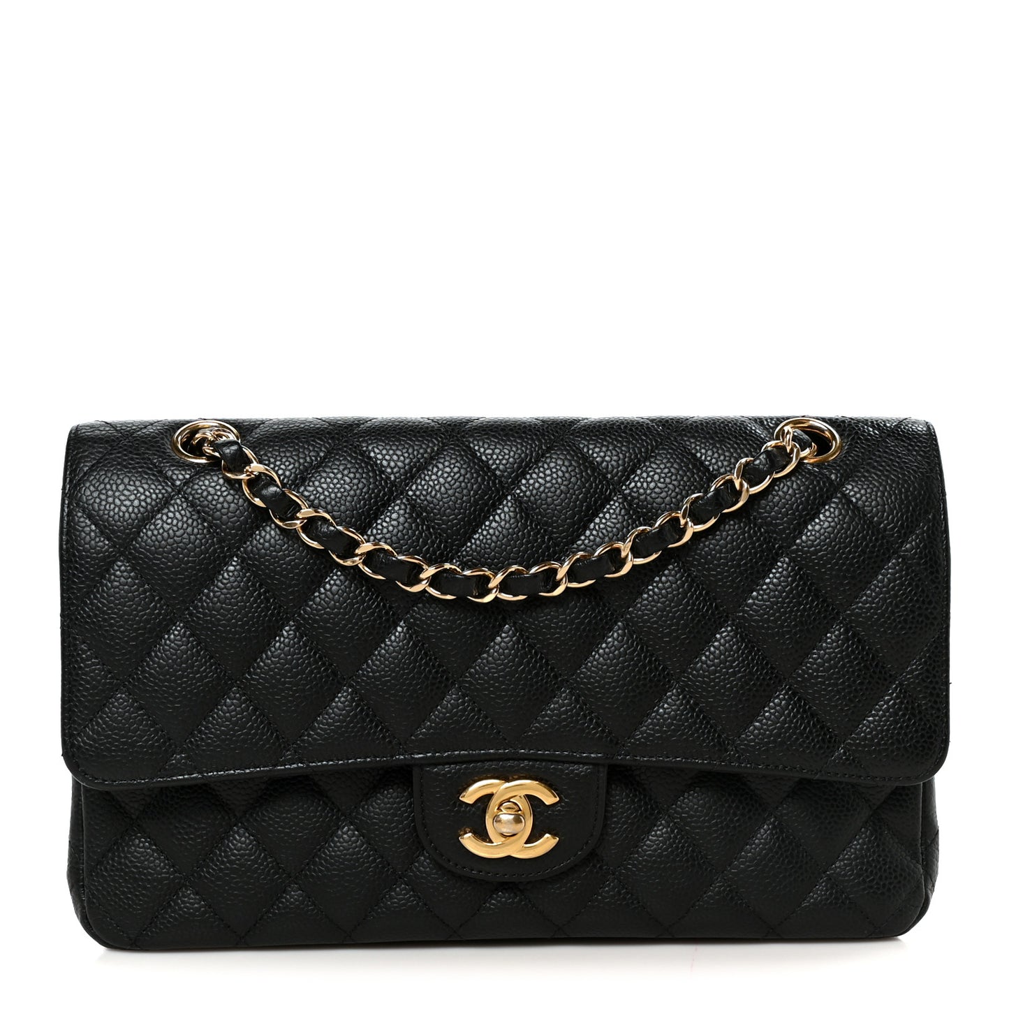 Caviar Quilted Medium Double Flap Black
