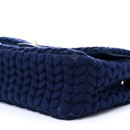 Chanel Woven Jersey Medium Single Flap Navy 9 of 10