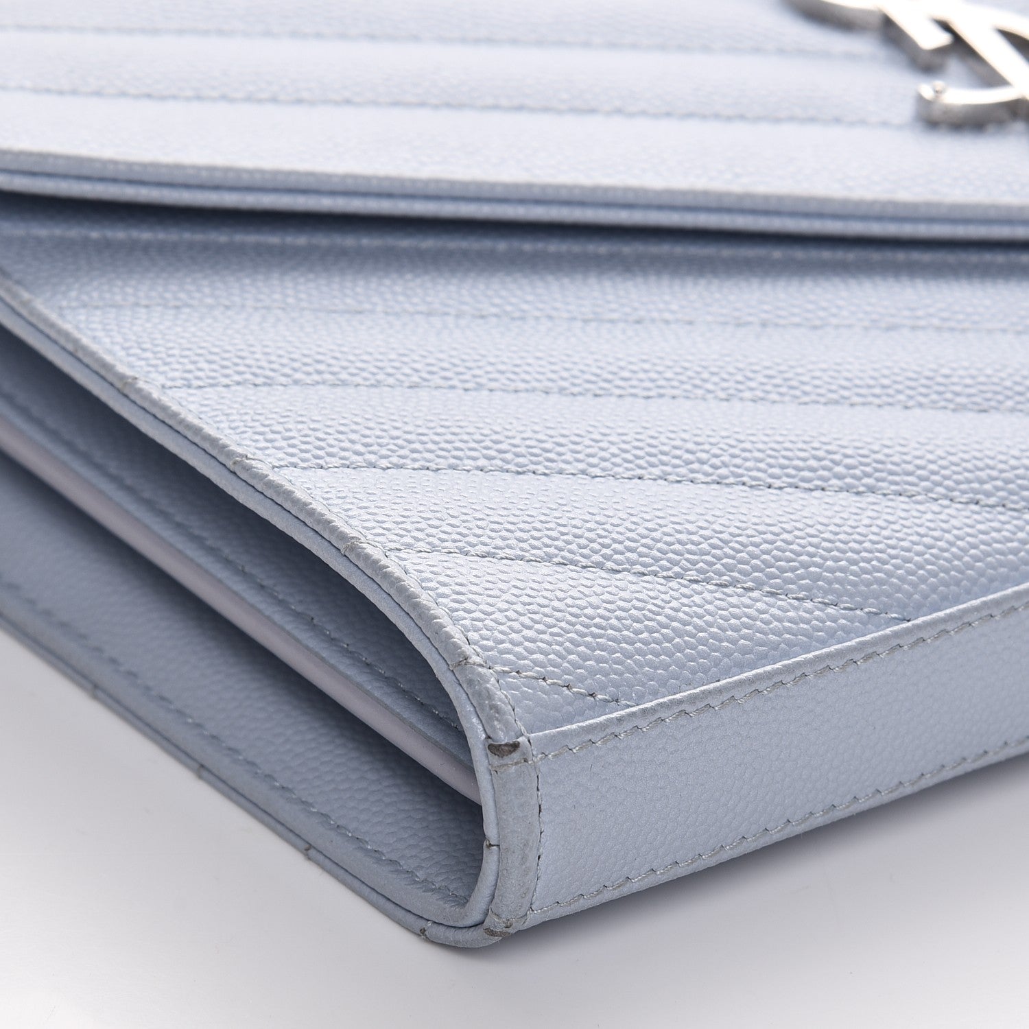 Saint Laurent Grain De Poudre Matelasse Monogram Chain Wallet Sky Blue 10 of 13