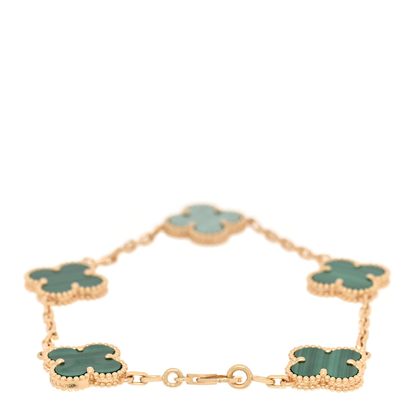 18K Yellow Gold Malachite 5 Motifs Vintage Alhambra Bracelet