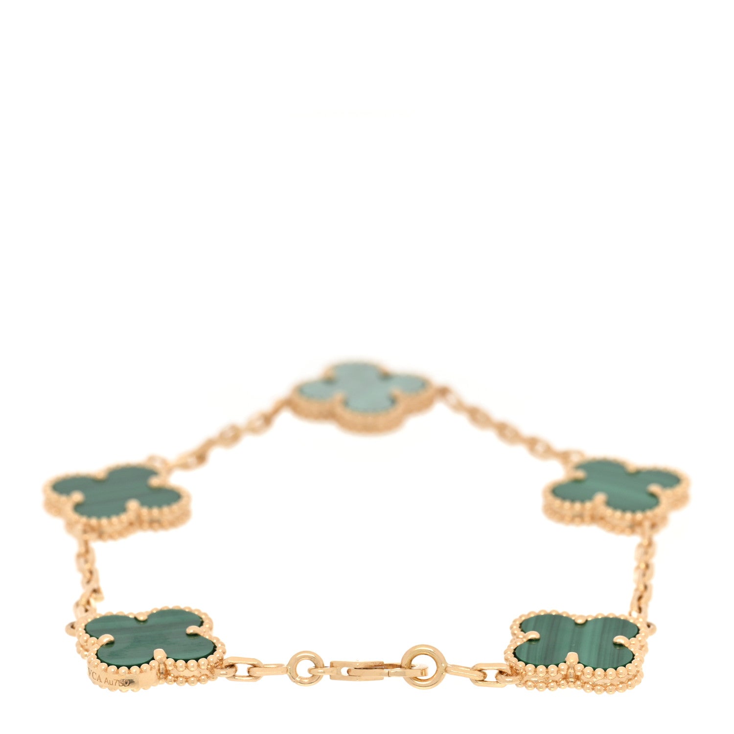 Van Cleef & Arpels 18K Yellow Gold Malachite 5 Motifs Vintage Alhambra Bracelet 2 of 6