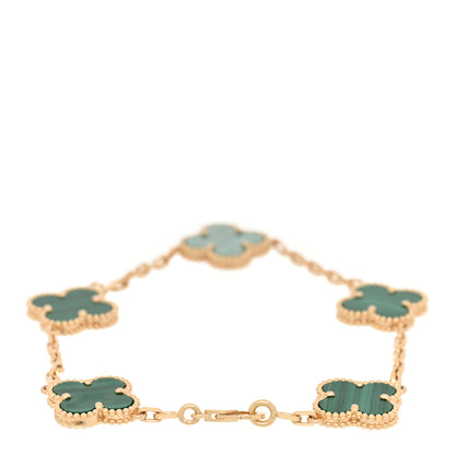 Van Cleef & Arpels 18K Yellow Gold Malachite 5 Motifs Vintage Alhambra Bracelet 2 of 6
