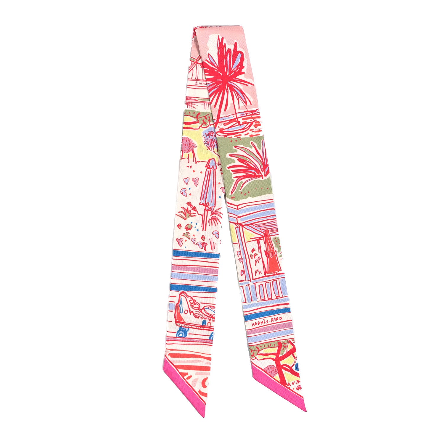 Hermes Silk Rayures D'Ete Twilly Rose Bleu Vert 2 of 4