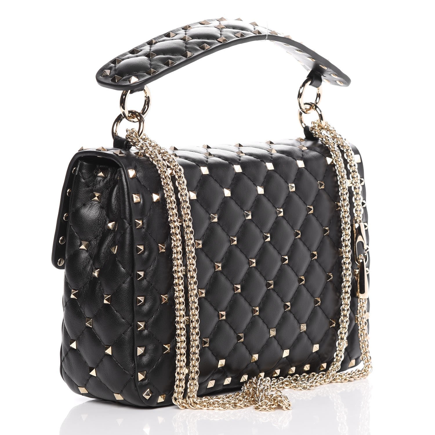 Valentino Garavani Lambskin VLTN Print Medium Rockstud Spike Shoulder Bag Black 3 of 9