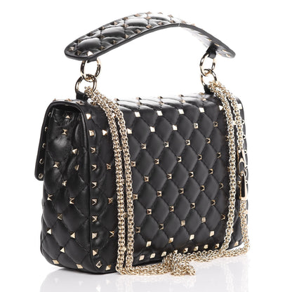 Valentino Garavani Lambskin VLTN Print Medium Rockstud Spike Shoulder Bag Black 3 of 9