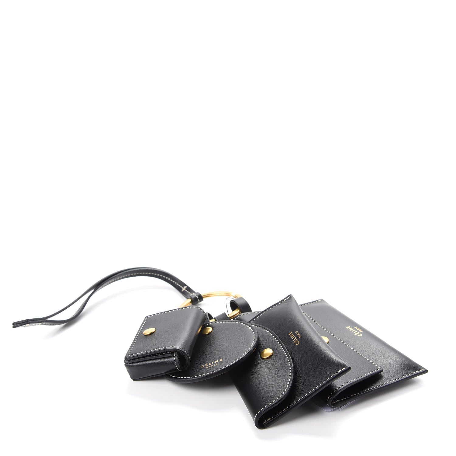 Celine Smooth Calfskin Multi Key Ring Wristlet Black 702834