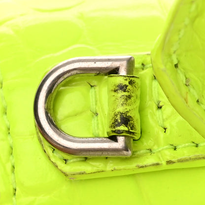 Balenciaga Shiny Calfskin Crocodile Embossed Hourglass Top Handle Bag XS Fluo Yellow 18 of 20
