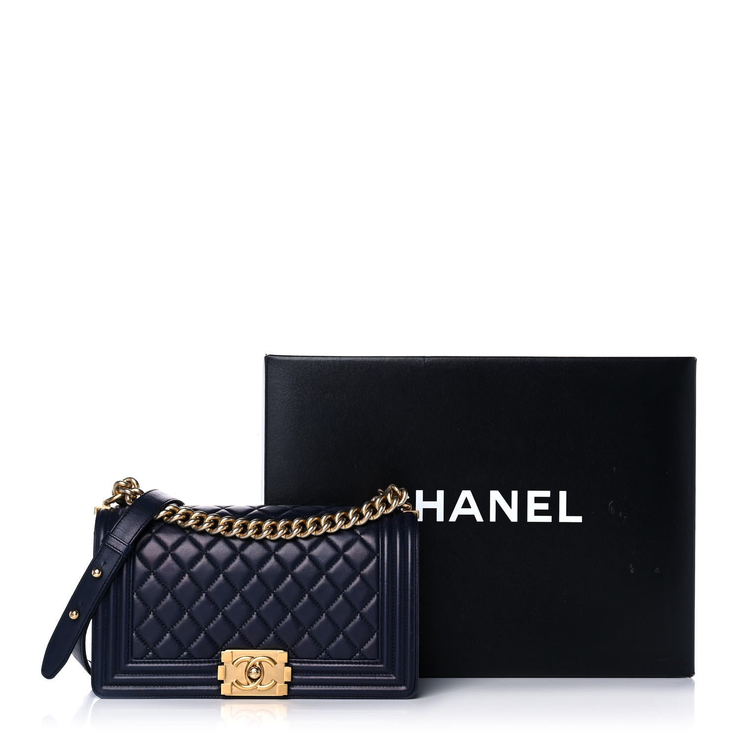 Chanel Lambskin Quilted Medium Boy Flap Dark Navy 15 of 15