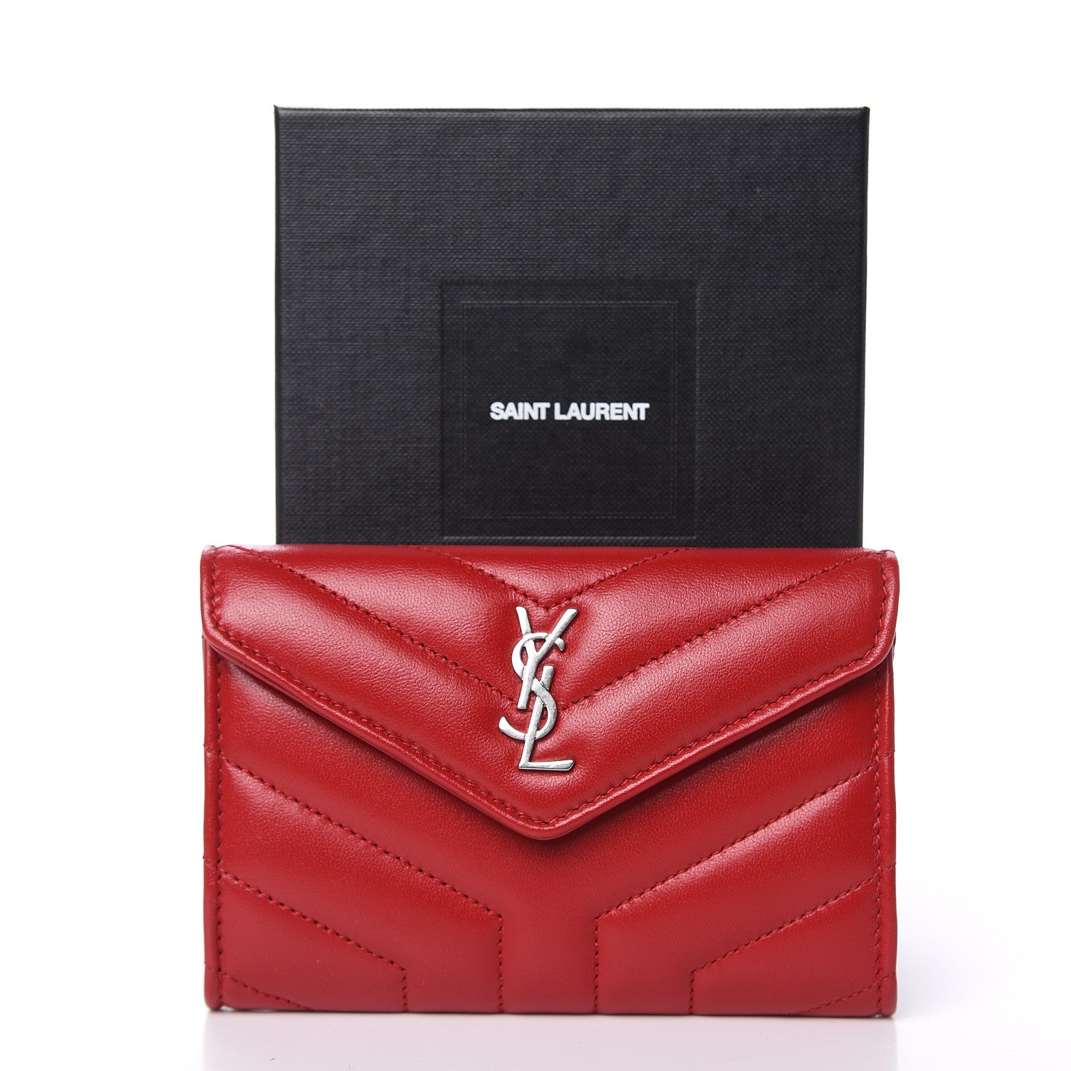 Saint Laurent Calfskin Y Quilted Monogram Small Loulou Envelope Wallet Rouge Eros 8 of 8