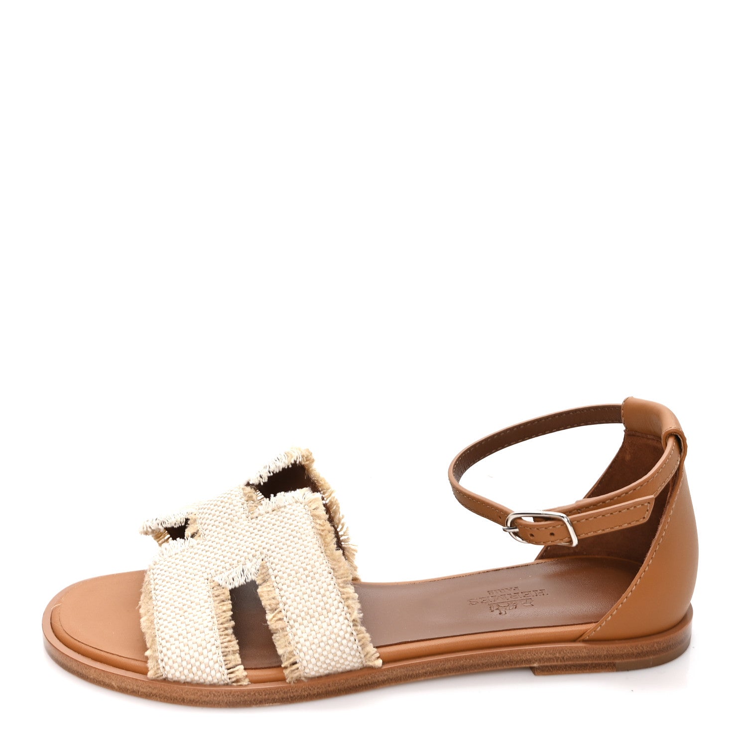 Hermes Linen Canvas Fringed Santorini Sandals 36 Beige 1 of 9