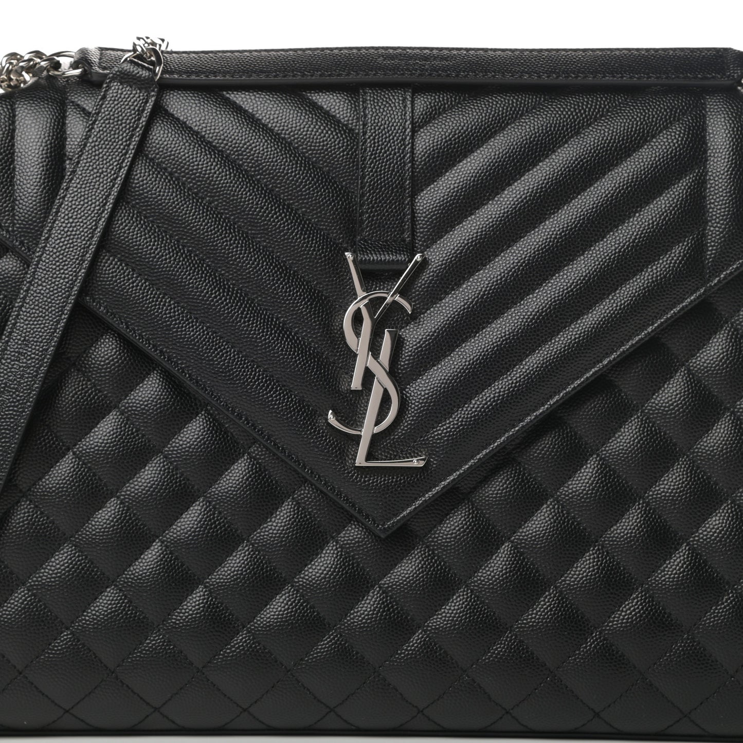 Grain De Poudre Textured Mixed Matelasse Large Triquilt Monogram Satchel Black
