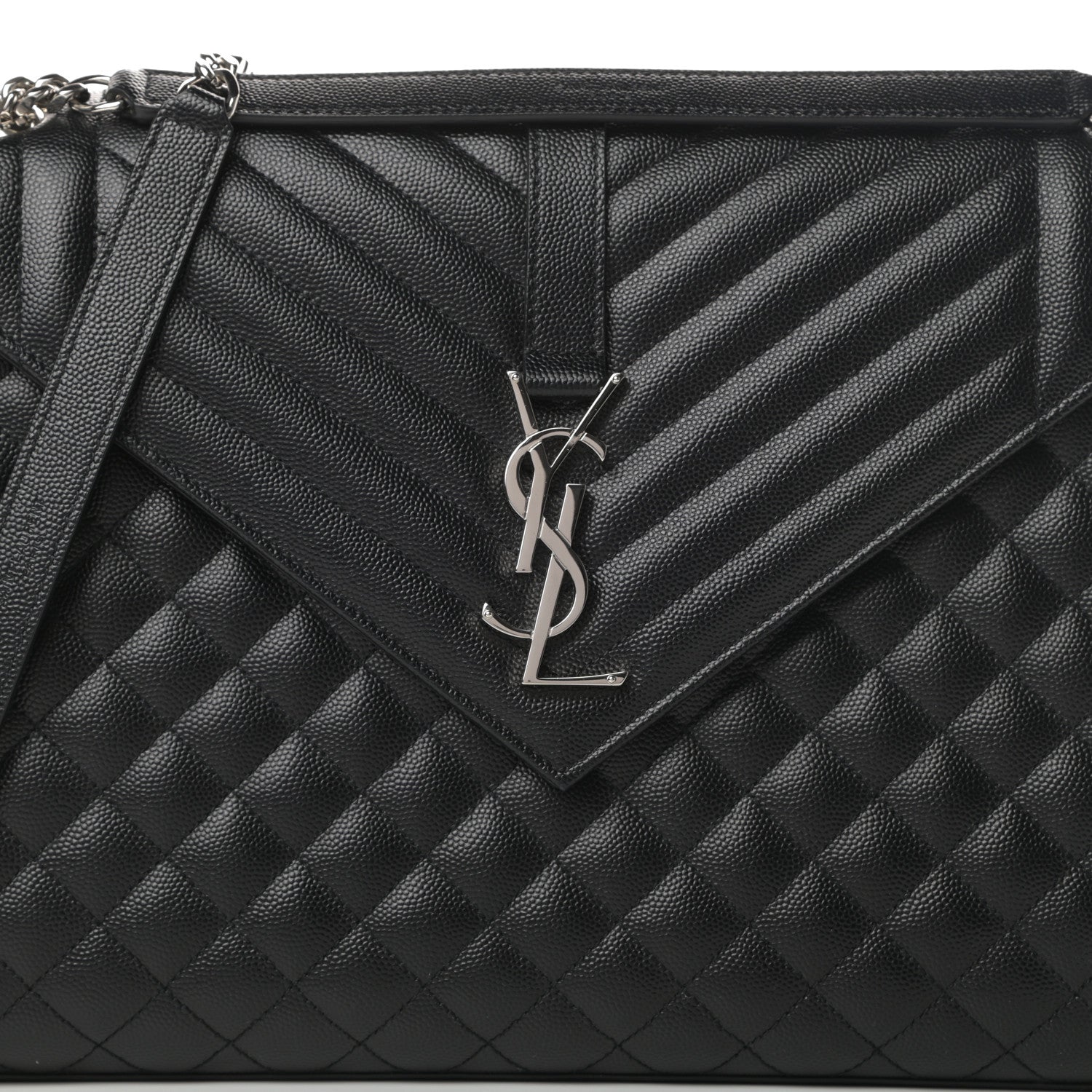 Saint Laurent Grain De Poudre Textured Mixed Matelasse Large Triquilt Monogram Satchel Black 8 of 11