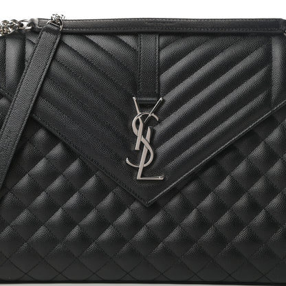 Saint Laurent Grain De Poudre Textured Mixed Matelasse Large Triquilt Monogram Satchel Black 8 of 11