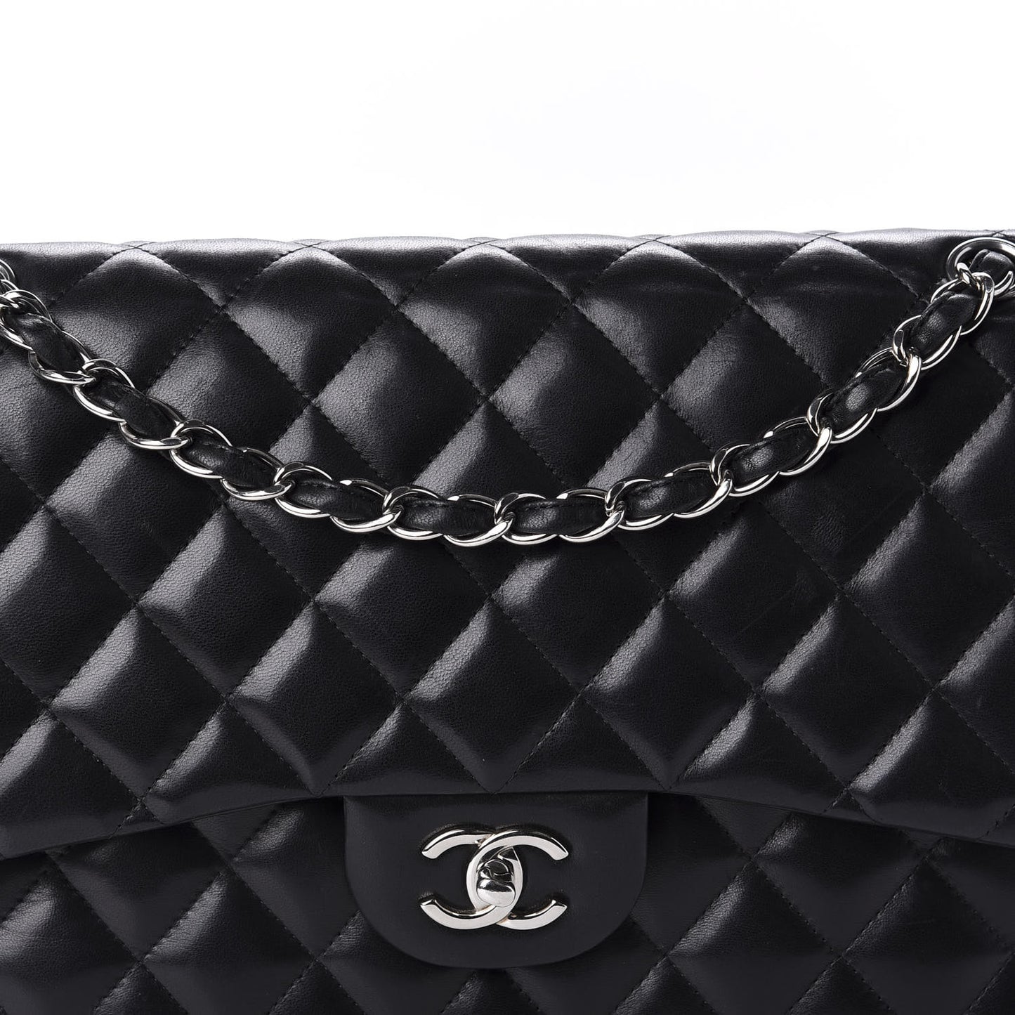 Lambskin Quilted Jumbo Double Flap Black
