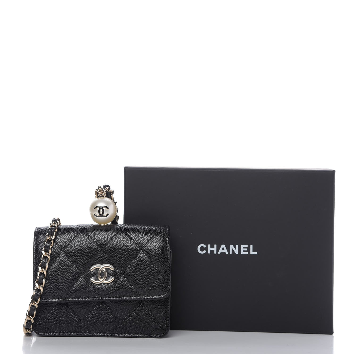 Chanel Caviar Quilted Mini Pearl On Top Coin Purse With Chain Black 11 of 11