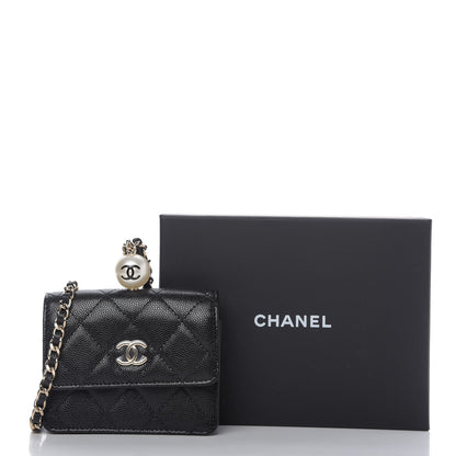 Chanel Caviar Quilted Mini Pearl On Top Coin Purse With Chain Black 11 of 11